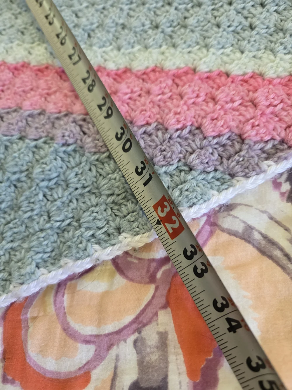 Handmade Striped Crochet Throw Blanket - Pink, Blue & White